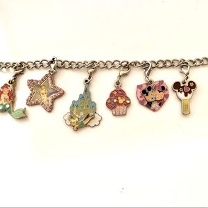 DISNEY CHARM BRACELET WITH 6 CHARMS TINKERBELL MICKEY LITTLE MERMAID
